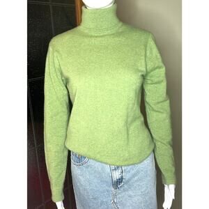 L.L. Bean Classic Cashmere Turtleneck Sweater Lime Green Size Small